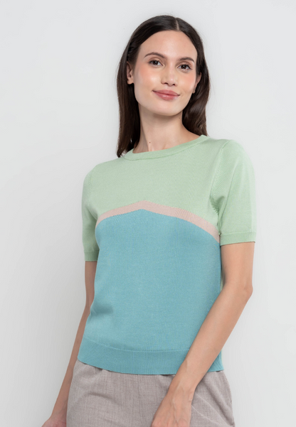 Hillary Three-tone Geometric Flatknit Top