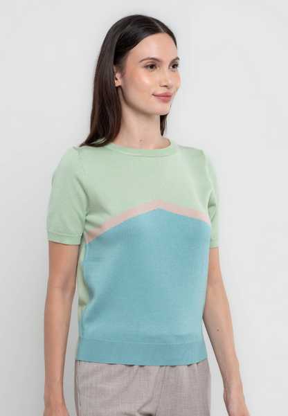 Hillary Three-tone Geometric Flatknit Top