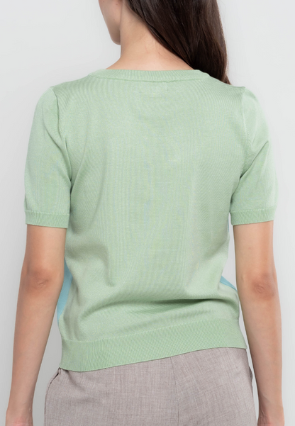 Hillary Three-tone Geometric Flatknit Top