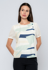 Faye Geometric Printed with Button Detail Blouse
