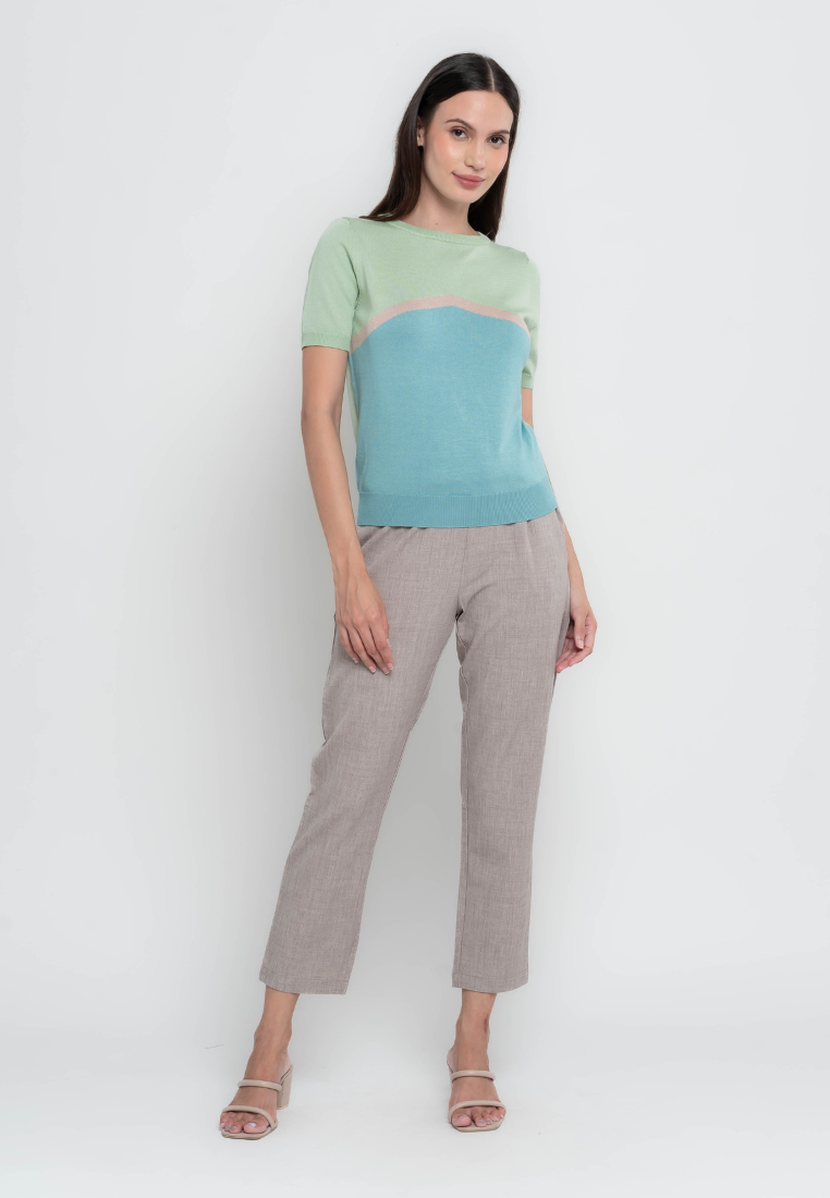 Hillary Three-tone Geometric Flatknit Top