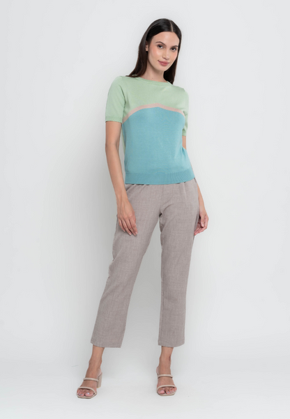 Hillary Three-tone Geometric Flatknit Top