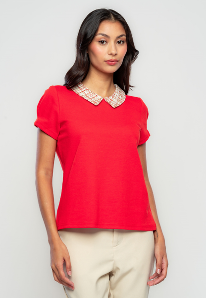 Haylee Tweed Collared Knit Top