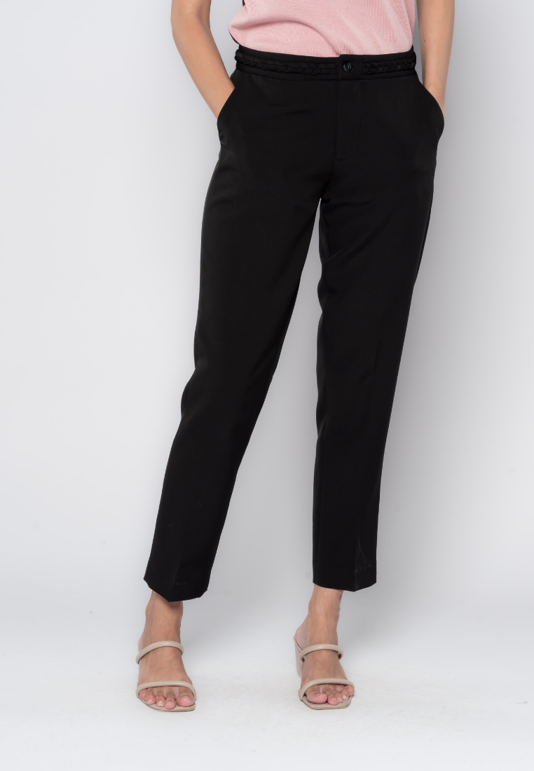 Slim Formal Pants With Braided Waist Detail