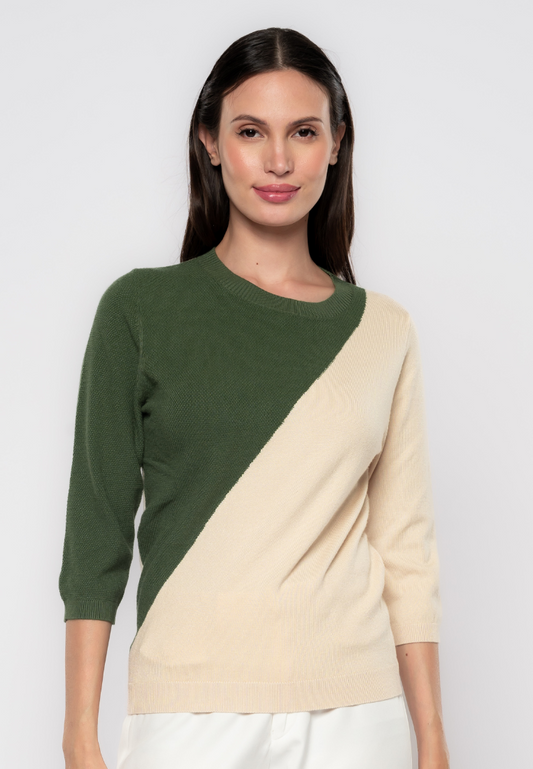 Brielle Two Tone Contrast 3/4 Knit Top