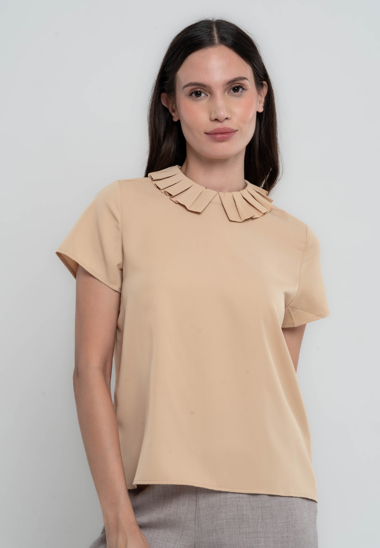 Fely Pleated Collar Plain Blouse