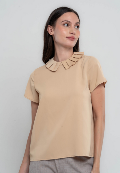 Fely Pleated Collar Plain Blouse