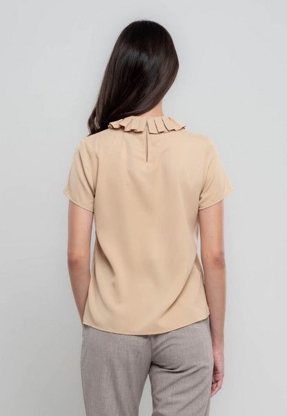 Fely Pleated Collar Plain Blouse