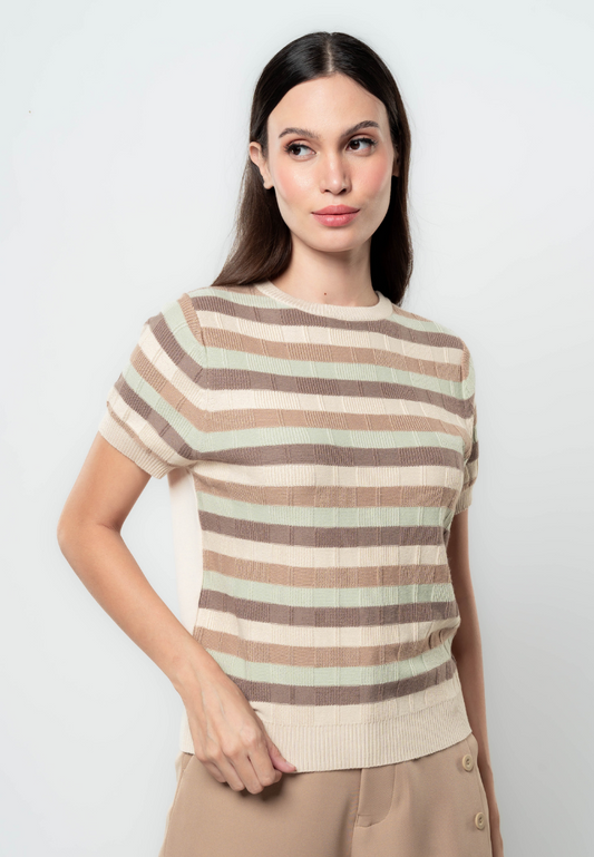 Ericka Textured Stripes Flat Knit Top