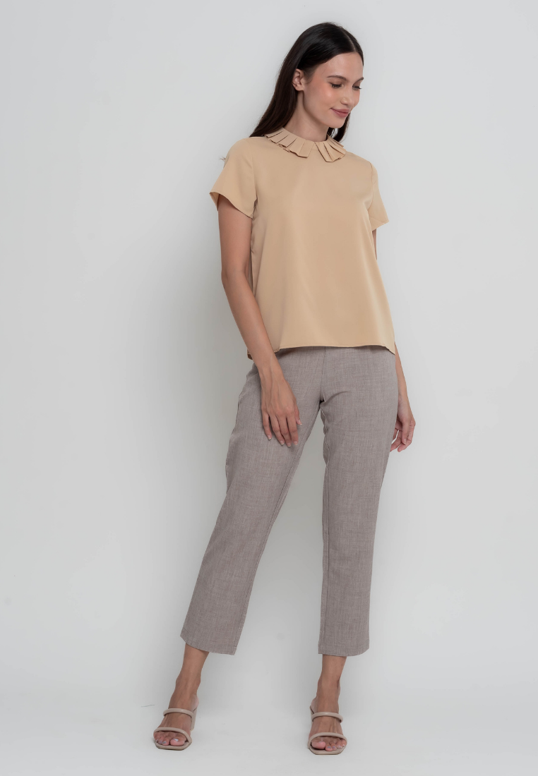 Fely Pleated Collar Plain Blouse