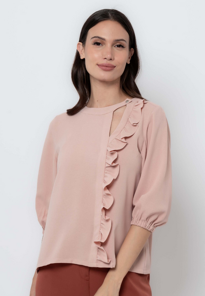 3/4 Sleeve Blouse with Ruffle Panel