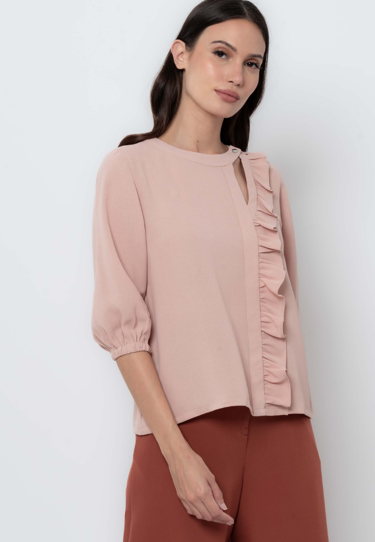 3/4 Sleeve Blouse with Ruffle Panel