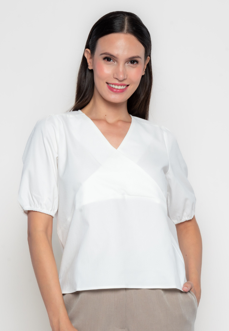 Syble Wrap Top with Puff Sleeves