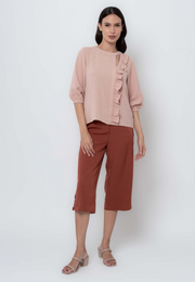3/4 Sleeve Blouse with Ruffle Panel