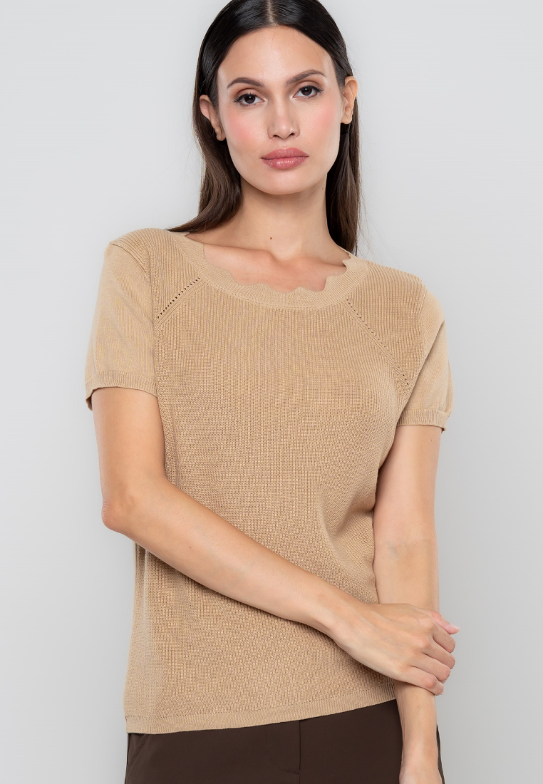 Shane Scalloped Neckline Knit Top