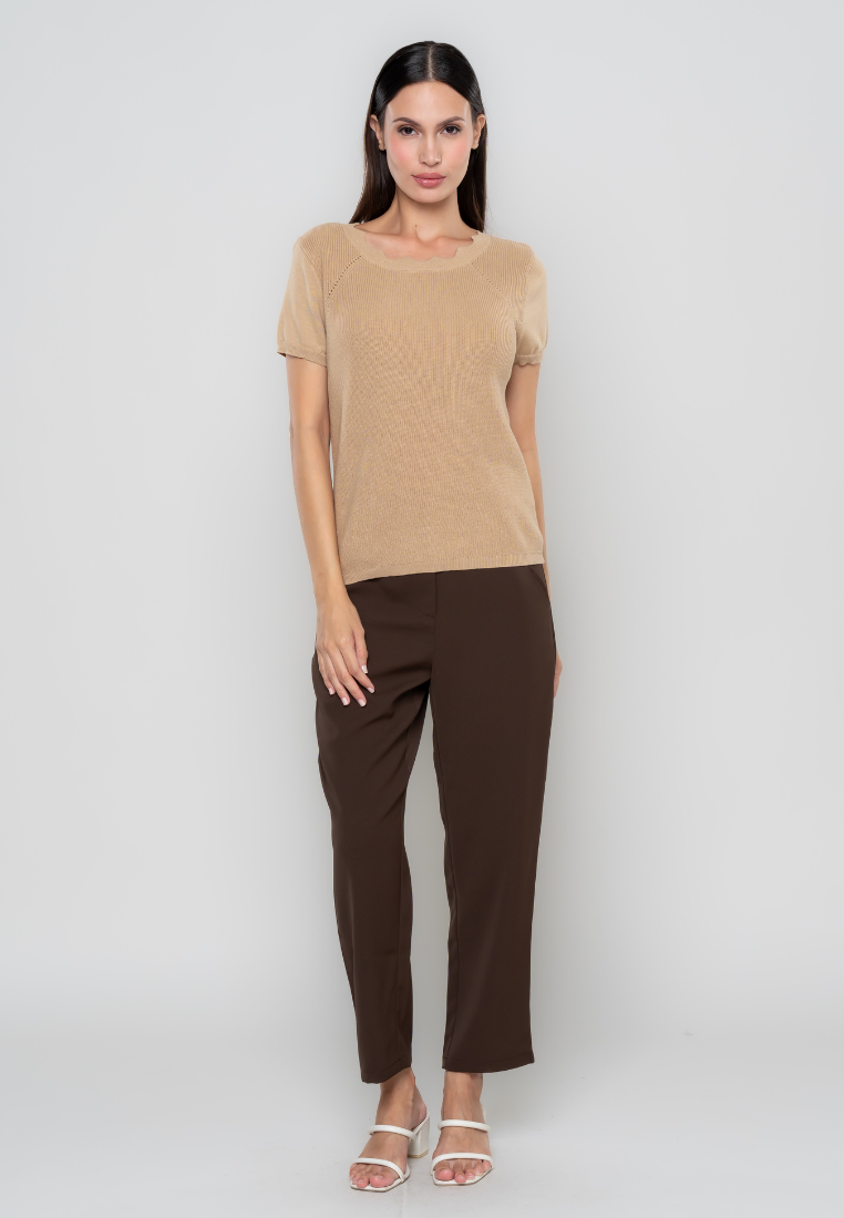 Shane Scalloped Neckline Knit Top