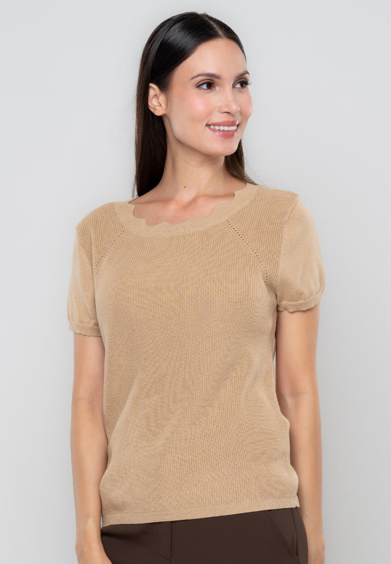 Shane Scalloped Neckline Knit Top