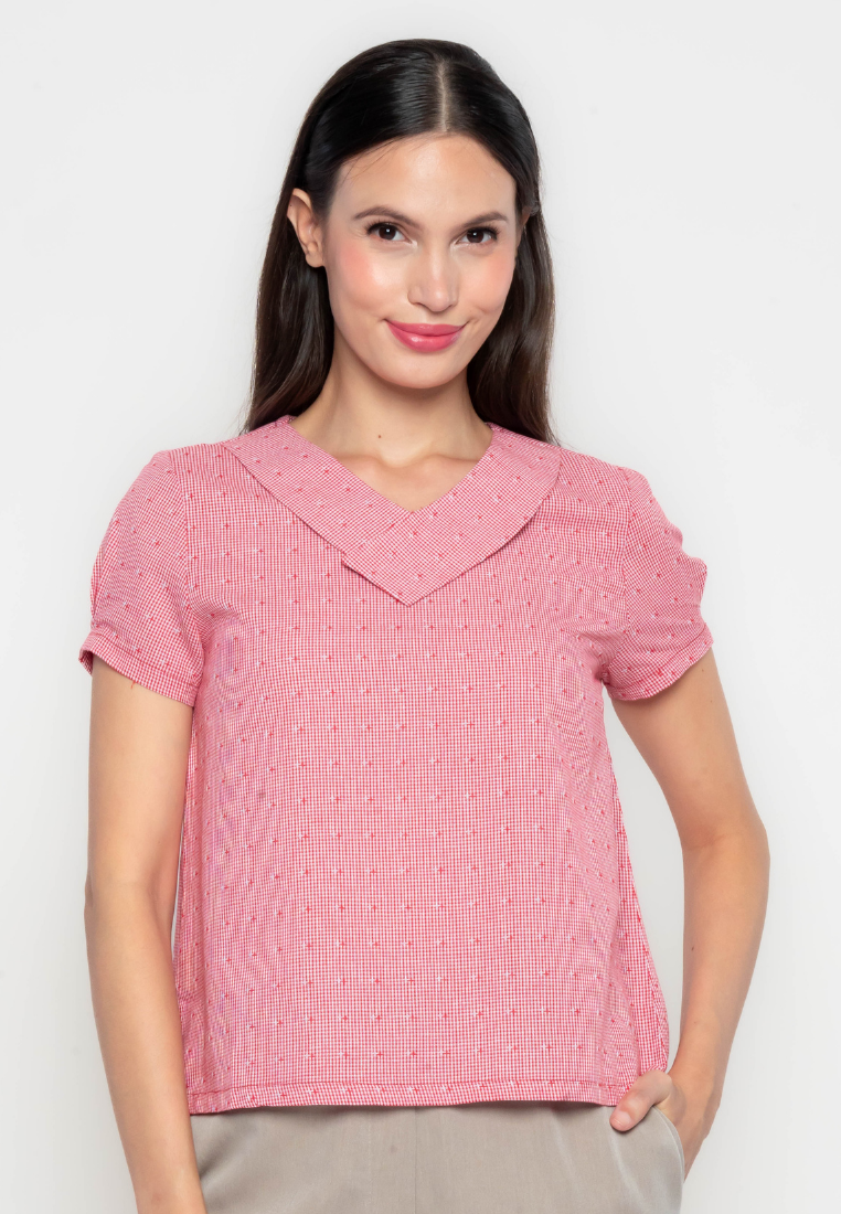 Zella Printed Top with Overlapping Collar