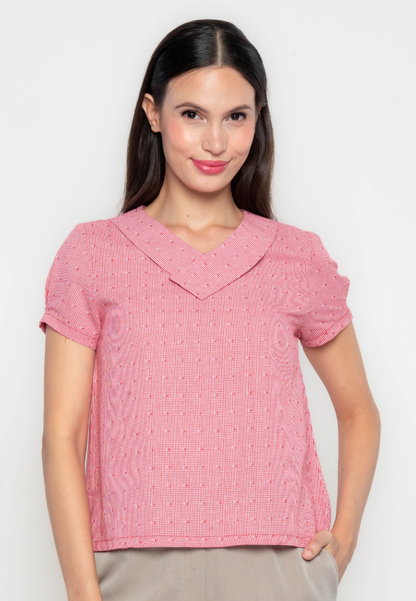 Zella Printed Top with Overlapping Collar