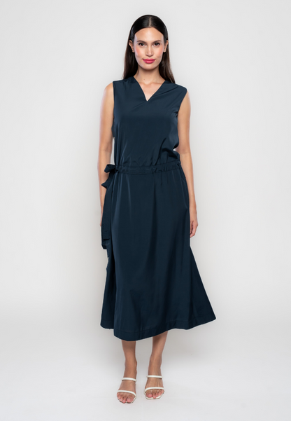 Teagan Sleeveless Dress with Belt and Side Button Details