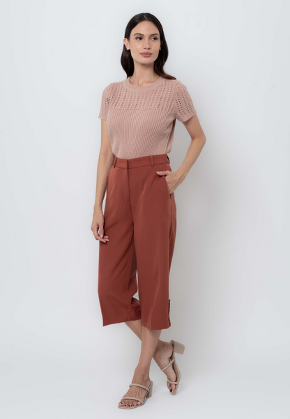 Casual Capri Pants with Pleated Tab Detail