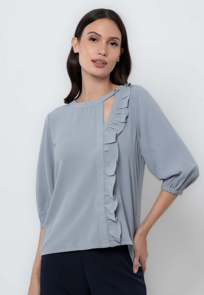 3/4 Sleeve Blouse with Ruffle Panel