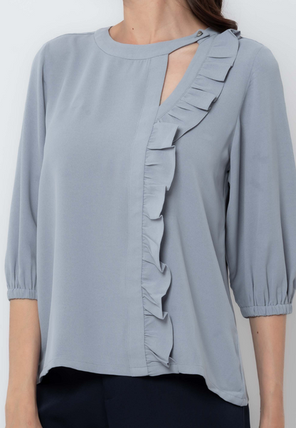 3/4 Sleeve Blouse with Ruffle Panel