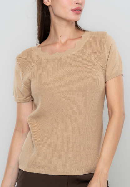 Shane Scalloped Neckline Knit Top