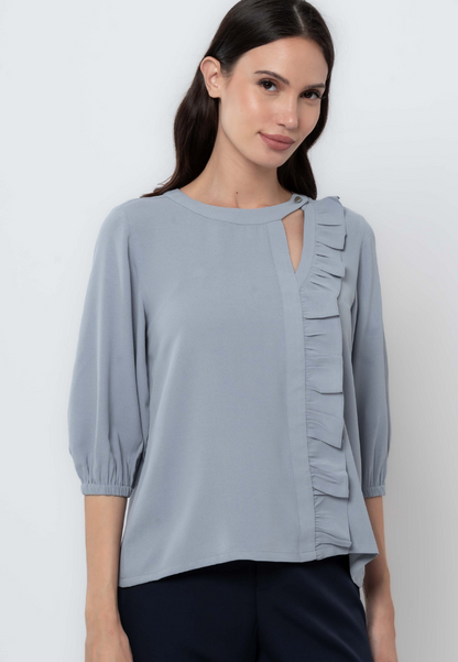 3/4 Sleeve Blouse with Ruffle Panel