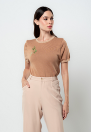 Cathy Cactus Embroidered Flat Knit Top