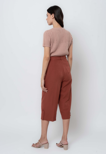 Casual Capri Pants with Pleated Tab Detail