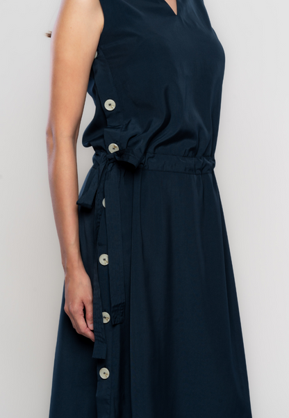 Teagan Sleeveless Dress with Belt and Side Button Details