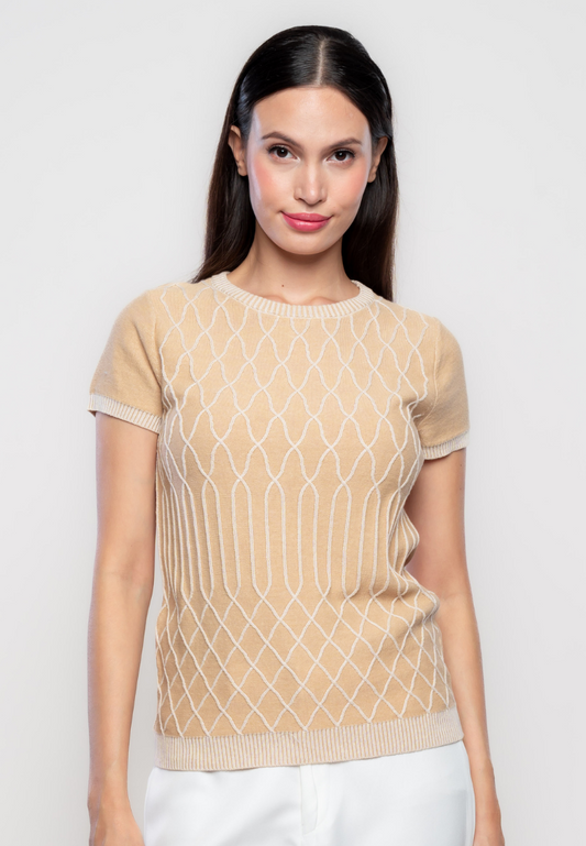 Sadie Contrast and Embossed Geometric Flat Knit Top