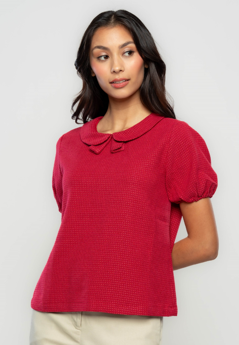 Meaghan Collared Top with Semi-Puff Sleeves