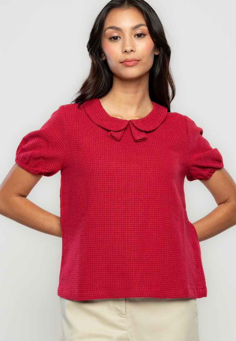 Meaghan Collared Top with Semi-Puff Sleeves