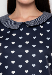 Nixi Heart & Stripes Printed Collared Blouse