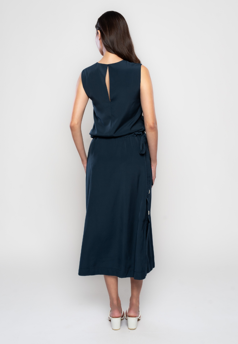 Teagan Sleeveless Dress with Belt and Side Button Details