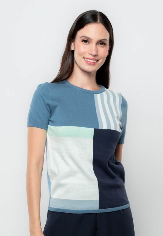 Mia Geometric Stripes Flat Knit Top