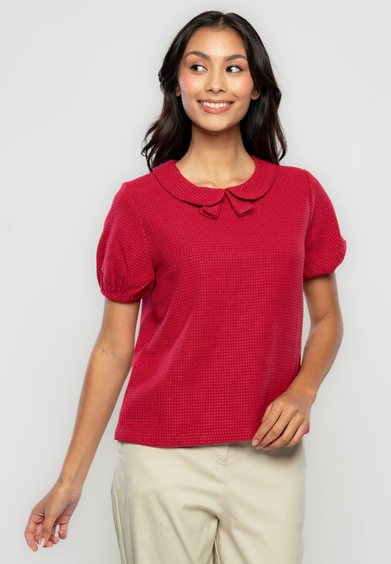 Meaghan Collared Top with Semi-Puff Sleeves