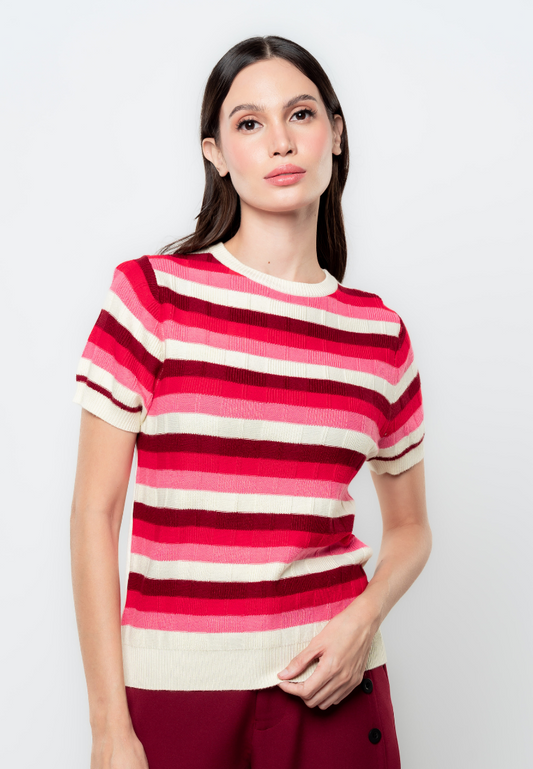 Ericka Textured Stripes Flat Knit Top