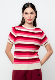 Ericka Textured Stripes Flat Knit Top