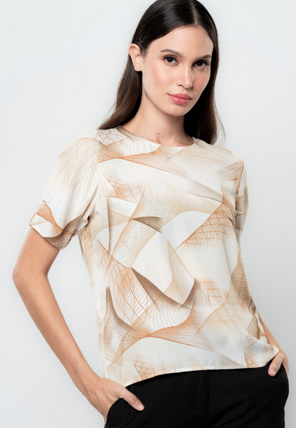 Linnea Abstract Print Puff Pleated Sleeve Top