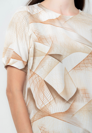 Linnea Abstract Print Puff Pleated Sleeve Top