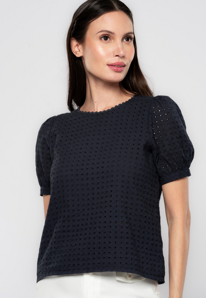 Lorreine Geometric Eyelet Blouse