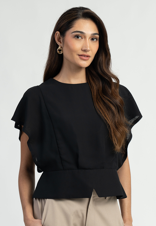 Aloura Peplum Black Blouse Top