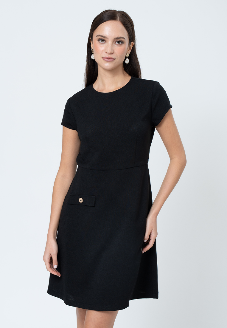 Havenly Tweed Shift Dress with Skirt Flap and Button Detial