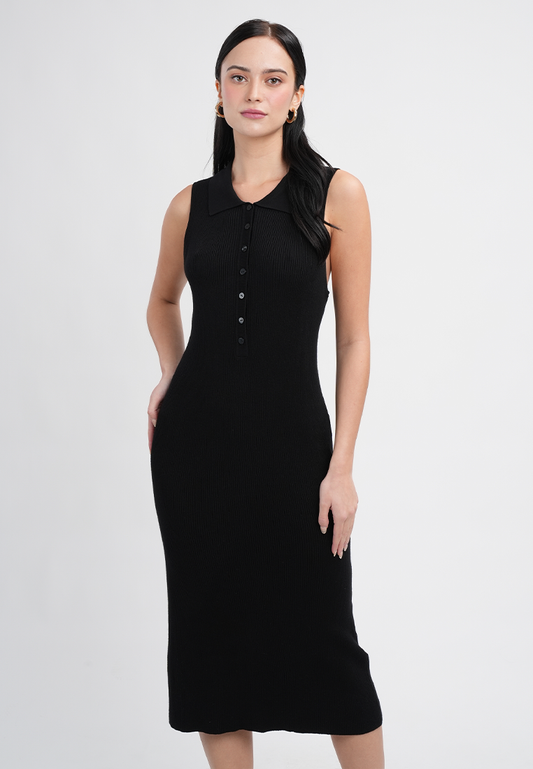 Vivian Collared Sleeveless Midi Sheath Dress