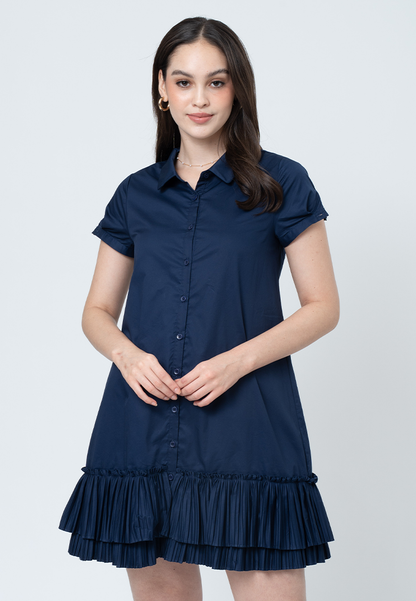 Tilda A-Line Dress with Puff Sleeves and Pleated Hem