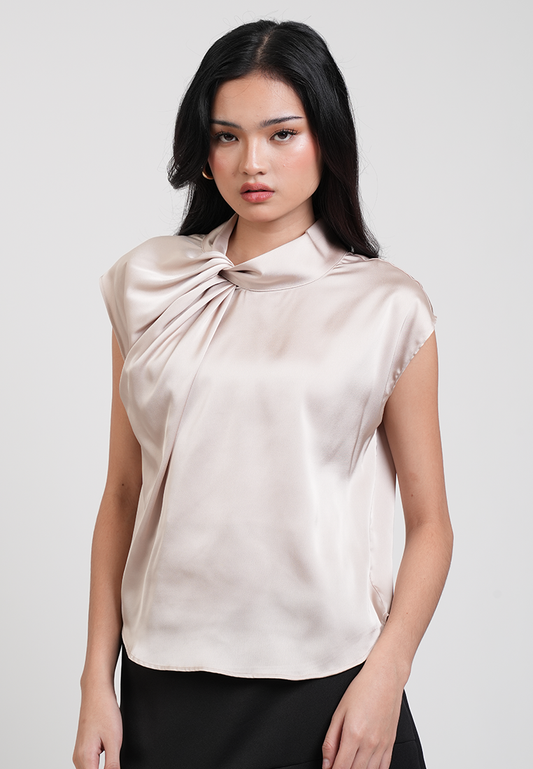 Anastasia Twisted High Neck Satin Top