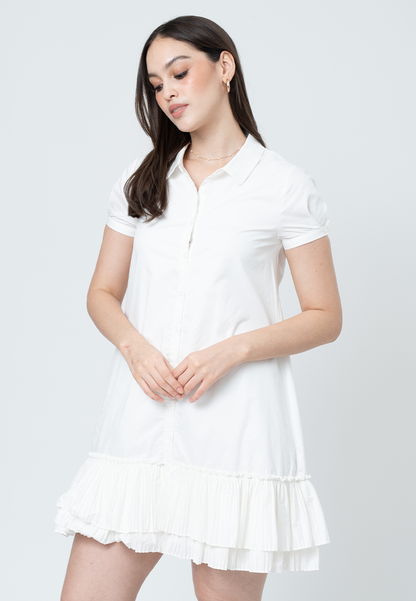 Tilda A-Line Dress with Puff Sleeves and Pleated Hem